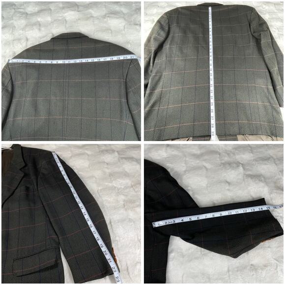 š„VTG HUGO BOSS 100% Virgin Wool Swiss Made Herringbone Plaid Mens Blazer 42R - Picture 17 of 17
